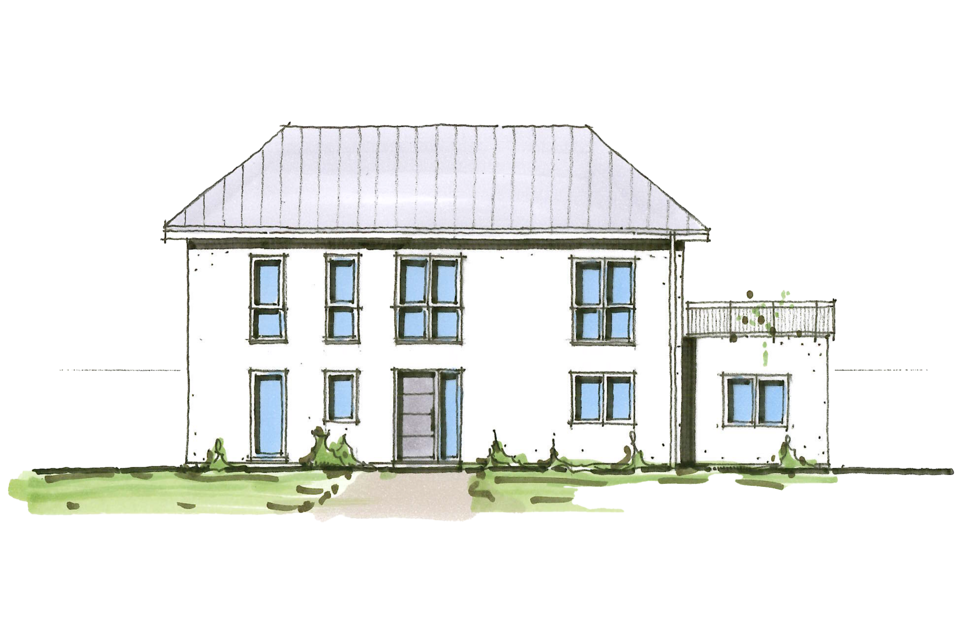 Entwurfszeichnung Stadtvilla mit Anbau